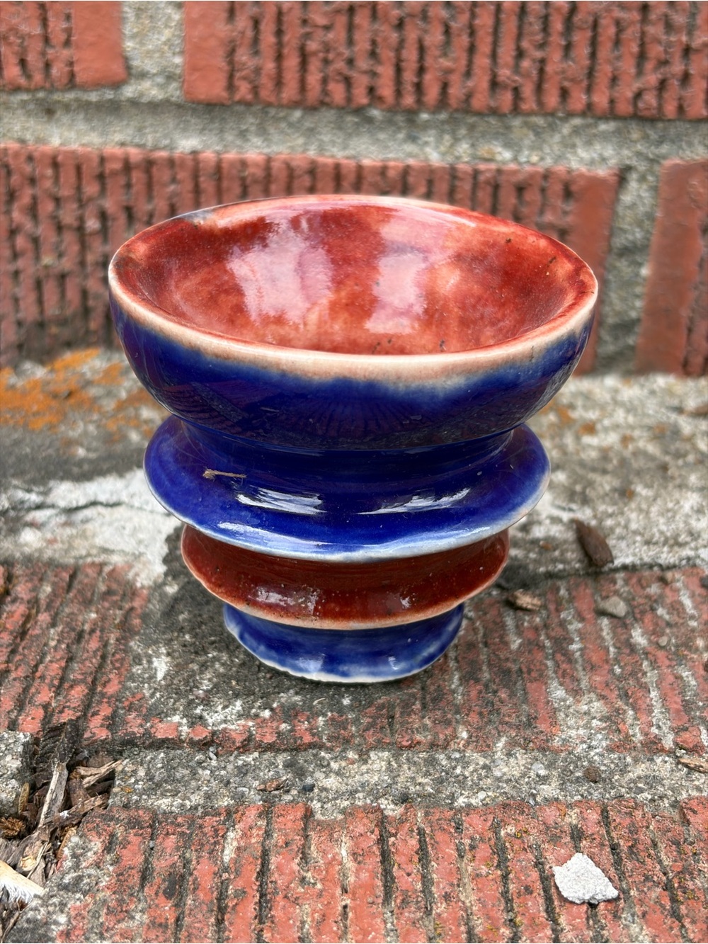 Handcrafted Red and Blue Ceramic Decorative Bowl - Home Art 3"